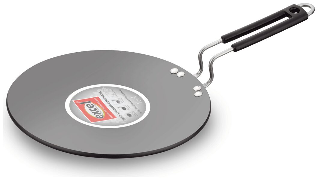 

Excel Hard Anodized Deluxe Tawa with Griddle Handle 9 inch Diameter 4 mm Thickness