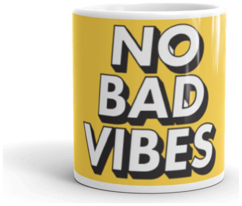 

exQuild Ceramic No Bad Vibes Microwave Safe Milk Coffee Tea Mug Beverage Mug With Handle