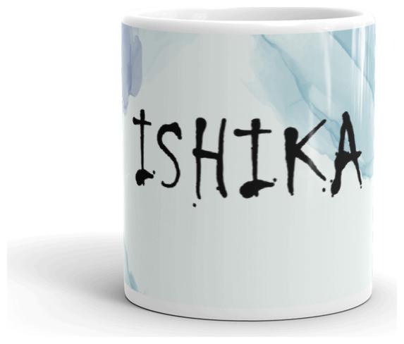 

Exquild Light Blue Ceramic Ishika Name Theme Microwave Safe Milk Coffee Tea Mug Beverage Mug With Handle-(350ml)