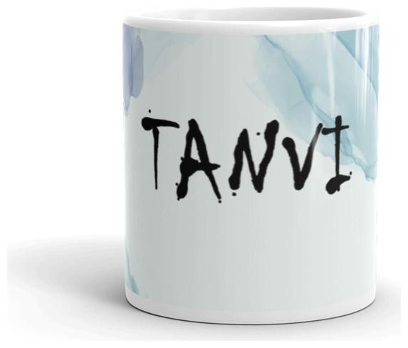 

Exquild Light Blue Ceramic Tanvi Name Theme Microwave Safe Milk Coffee Tea Mug Beverage Mug With Handle-(350ml)