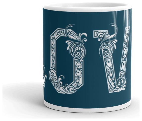 

Exquild Medium Blue Ceramic Love Design-6 Microwave Safe Milk Coffee Tea Mug Beverage Mug With Handle-(350ml)