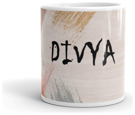 

Exquild Multicolour Ceramic Divya Texture Wood Design Name Theme Microwave Safe Milk Coffee Tea Mug Beverage Mug With Handle-(350ml)