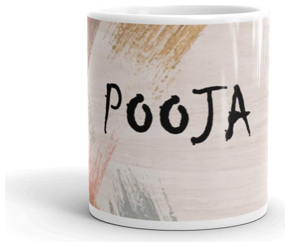 

Exquild Multicolour Ceramic Pooja Texture Wood Design Name Theme Microwave Safe Milk Coffee Tea Mug Beverage Mug With Handle-(350ml)