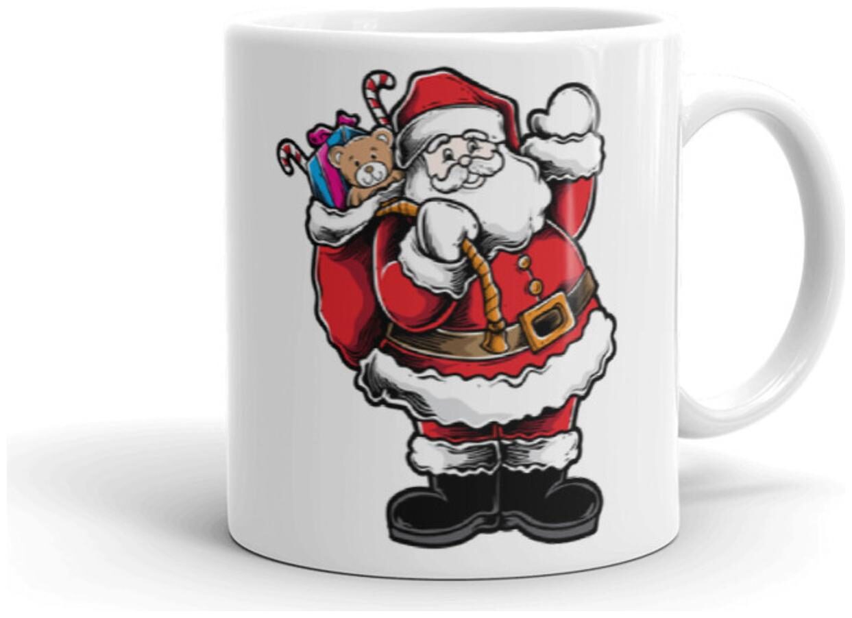 

exQuild White Ceramic Santa-2 Microwave Safe Milk Coffee Tea Mug Beverage Mug With Handle-(350ml)
