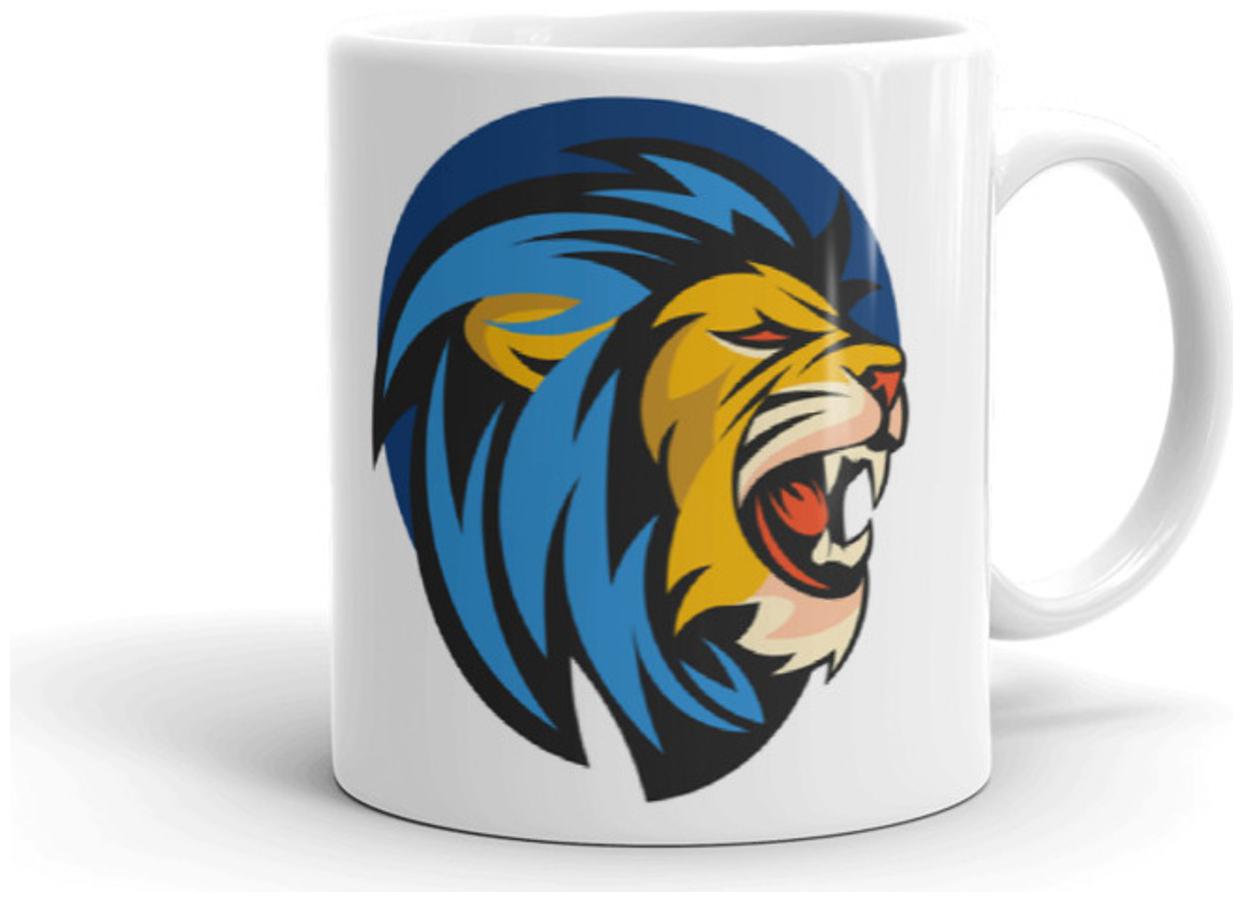 

exQuild White Ceramic Lion Design-2 Microwave Safe Milk Coffee Tea Mug Beverage Mug With Handle-(350ml)