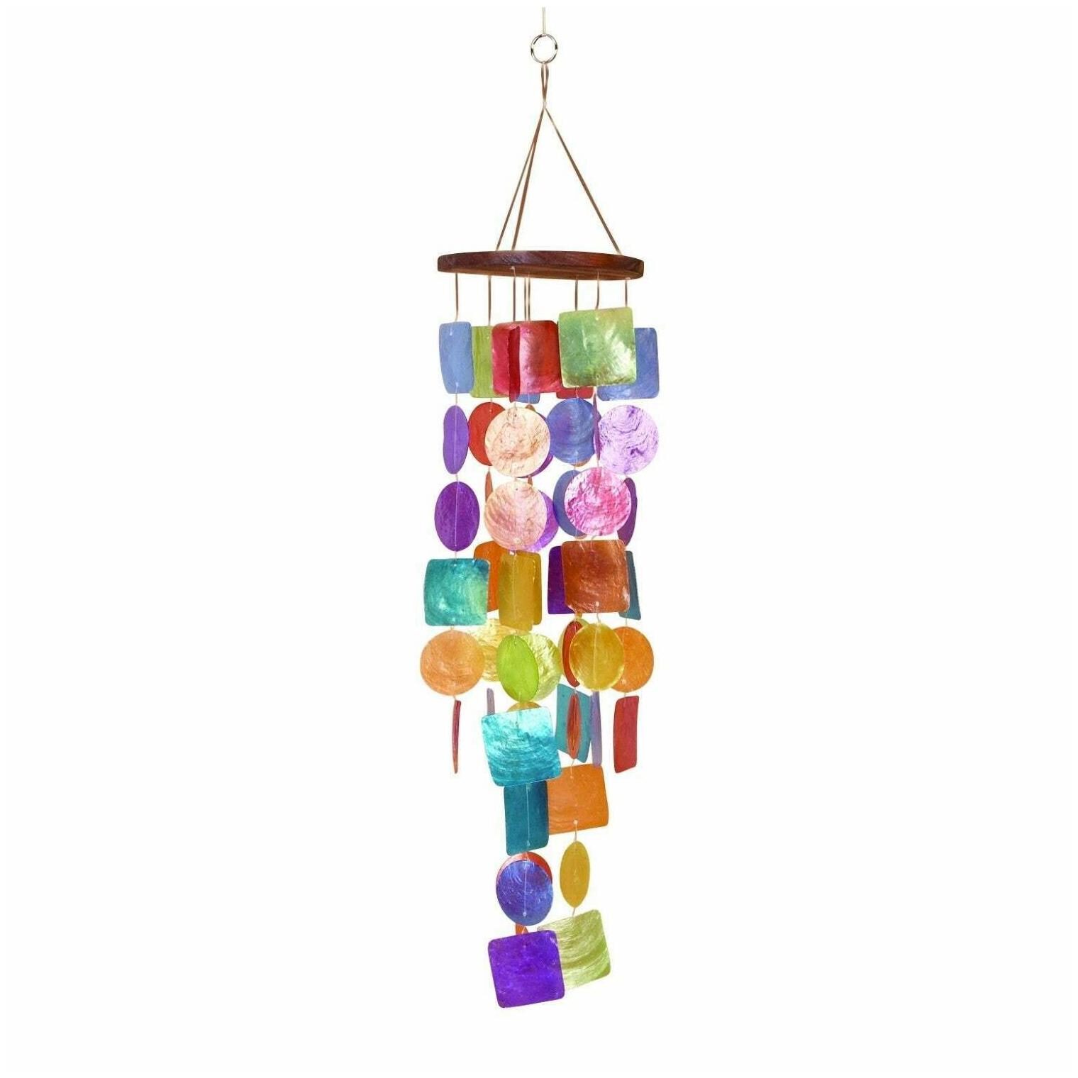 

Exquisite Wind Chime with Wooden Round Top and Ring Handle Multi