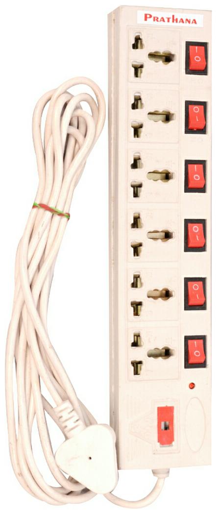 

GLUCKLICH Three Pin White Extension Board ( 2 m 6 Socket 6 Switches)