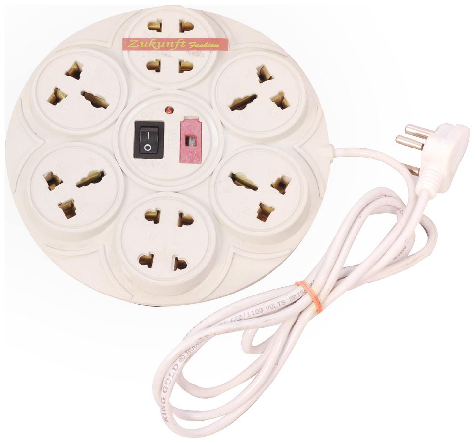 

ZUKUNFT FASHION Multi Pin Cream Extension Board ( 2 m 6 Socket 1 Switches)