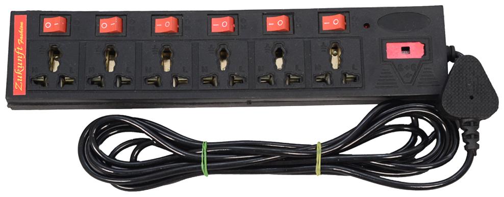 

ZUKUNFT FASHION Three Pin Black Extension Board ( 2 m 6 Socket 6 Switches)