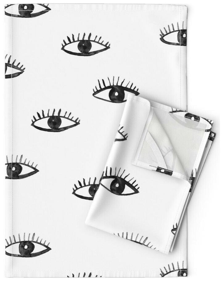 

Eyes Watercolor Black And White Linen Cotton Tea Towels by Roostery Set of 2