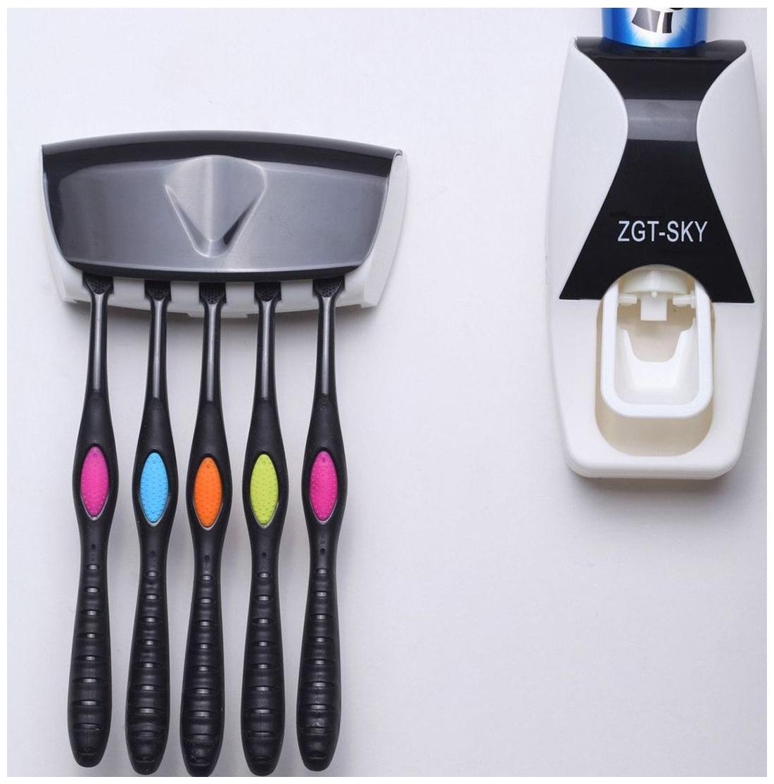 

Fab Decorz Automatic Toothpaste Dispenser Toothbrush Holder Set Family Set Wall Mount Rack Bath Oral