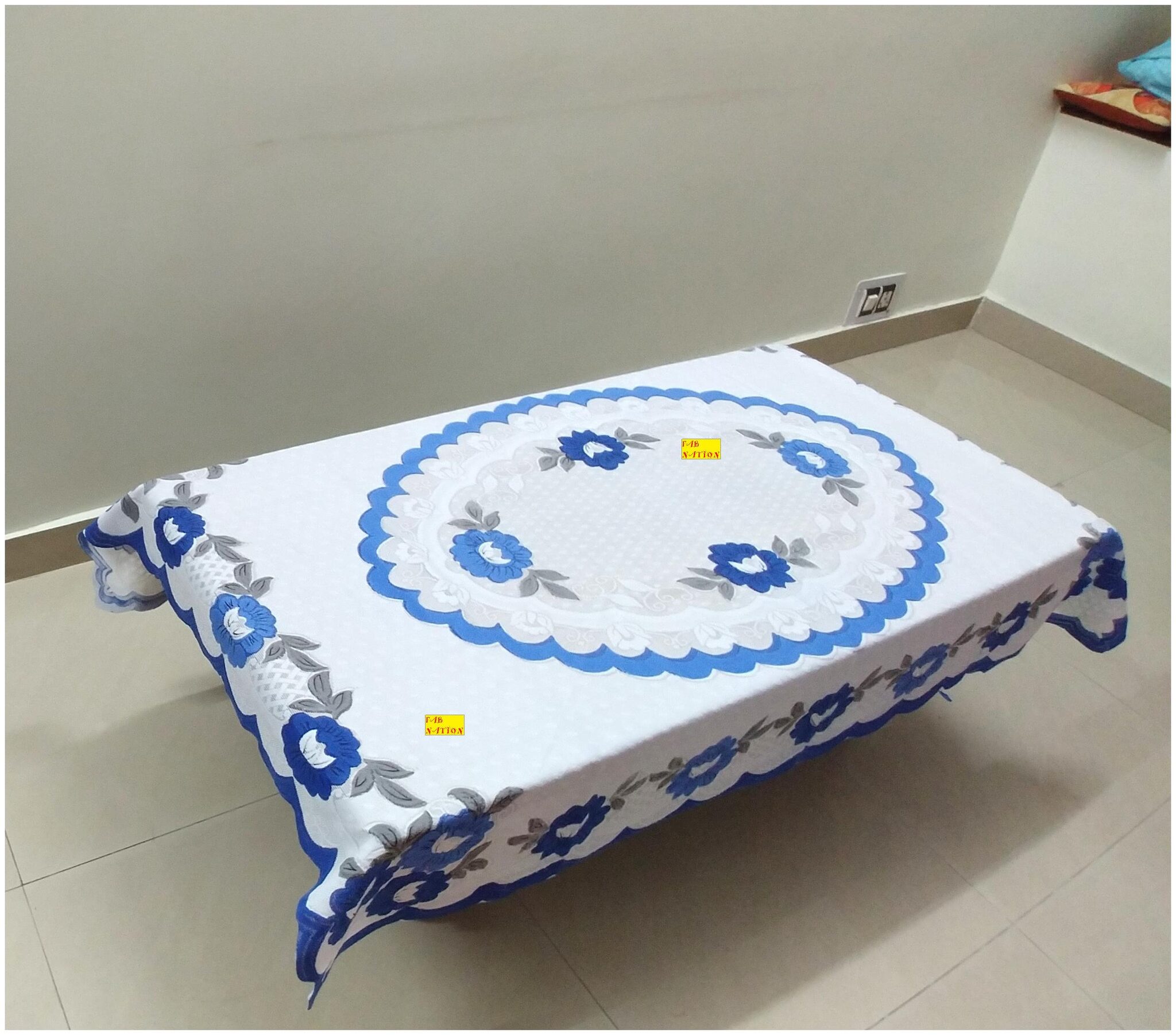 

FAB NATION Blue Floral Centre Table Cover
