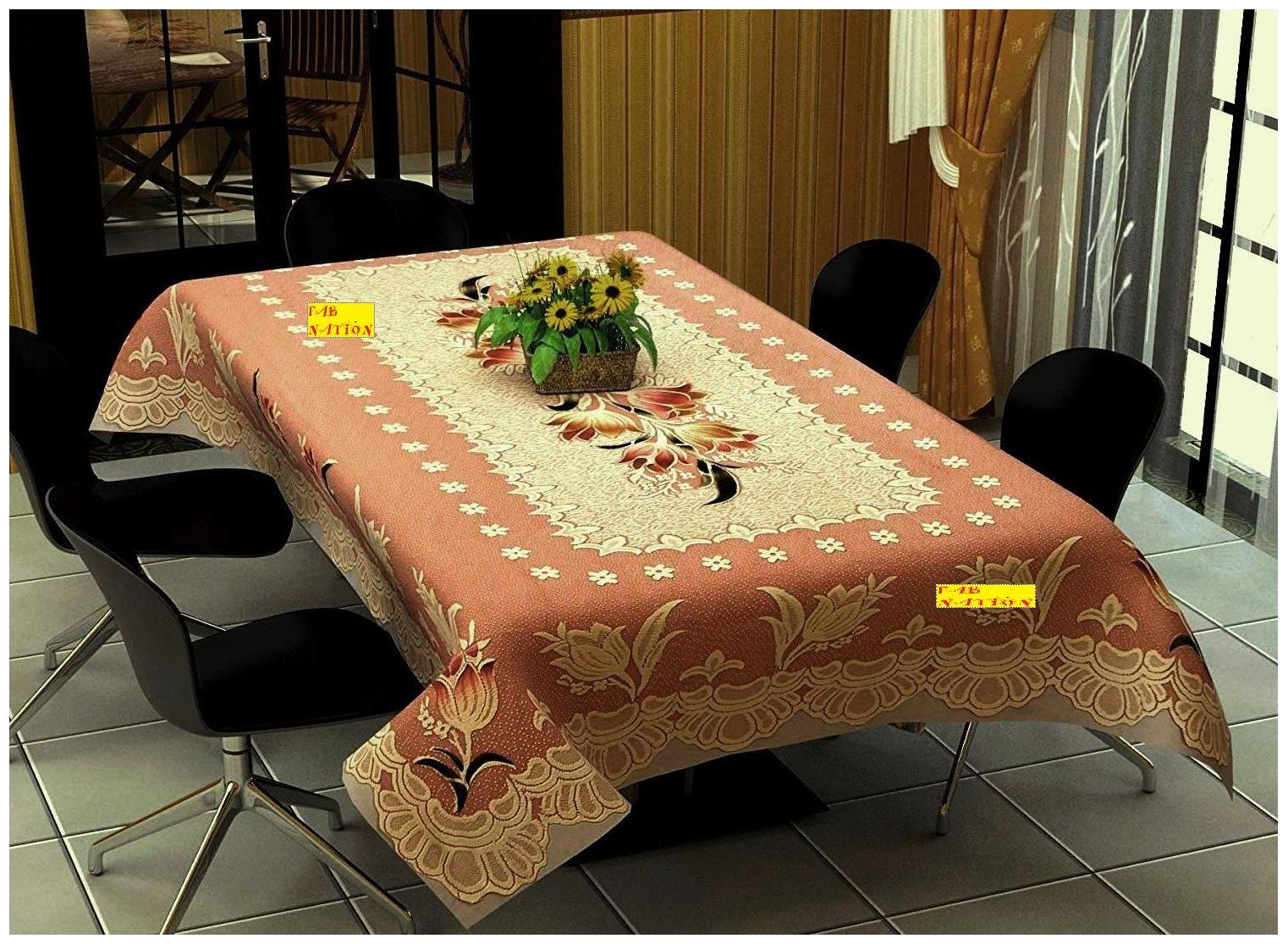

FAB NATION Brown floral Dinning Table Cover