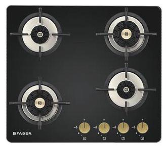 Faber Maxus 604 Hob/Hobtop 4 Brass Burner Auto Electric Ignition Glass and Mild Steel Top ( CRS BR CI AI) Black