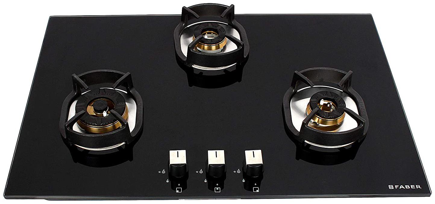Faber Hob/Hobtop 3 Brass Burner Electric Auto Ignition | nexus ht783 crs br ci Glass Top – Black