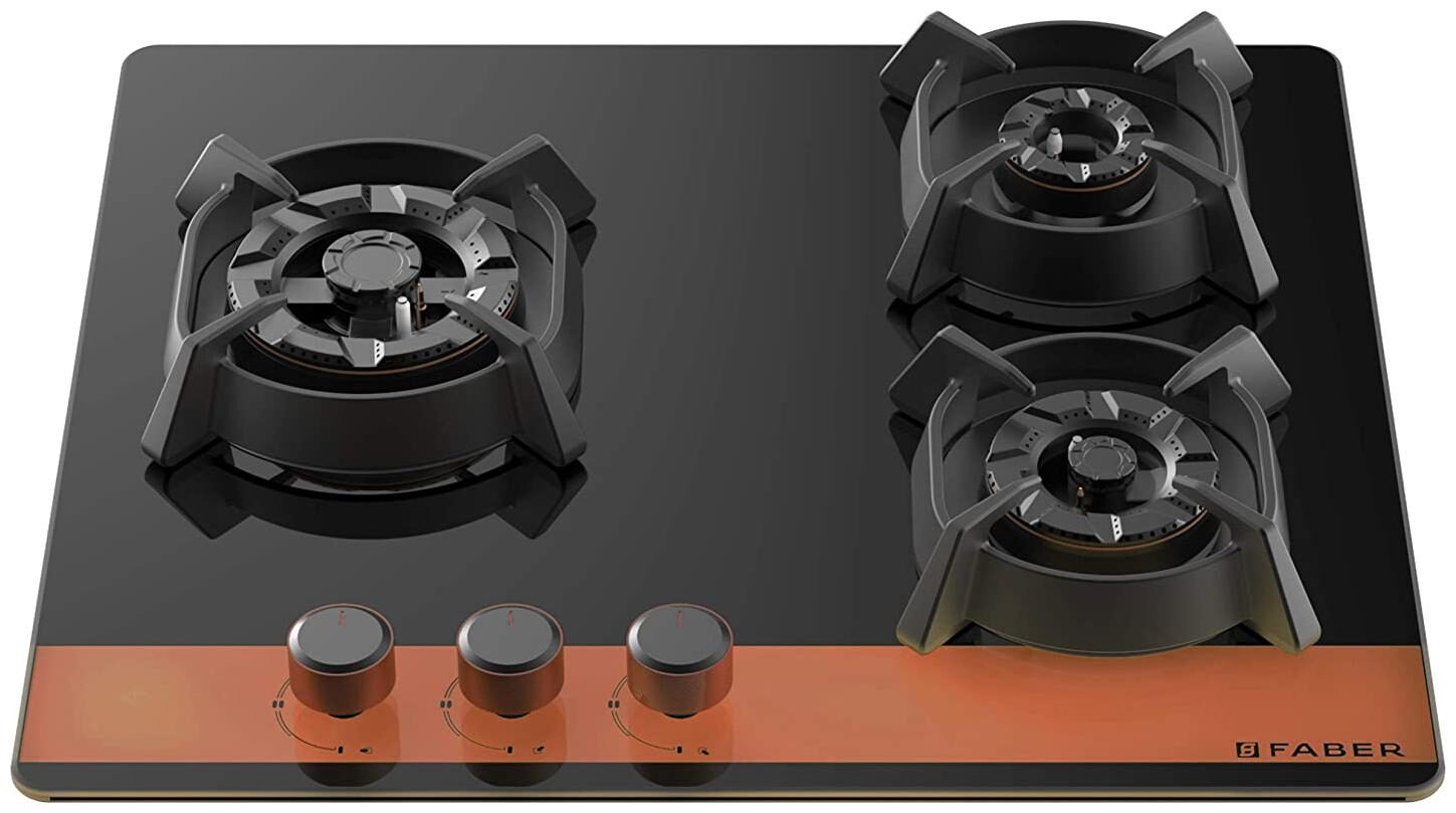 Faber Utopia HT603 CRS BR CI AI 3 Brass Burner Auto Electric Ignition Glass Top, Black