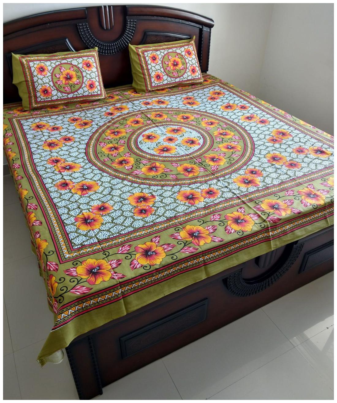 

FabFash Cotton Printed Double Size Bedsheet ( 1 Bedsheet With 2 Pillow Covers Green )