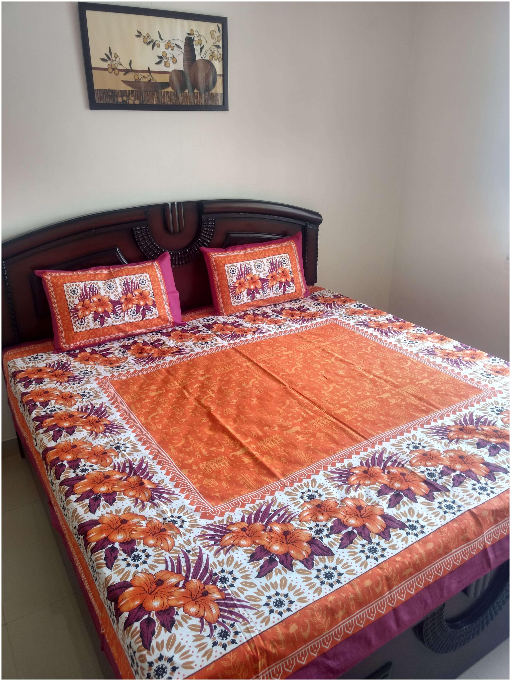 

FabFash Cotton Printed Double Size Bedsheet ( 1 Bedsheet With 2 Pillow Covers Purple )