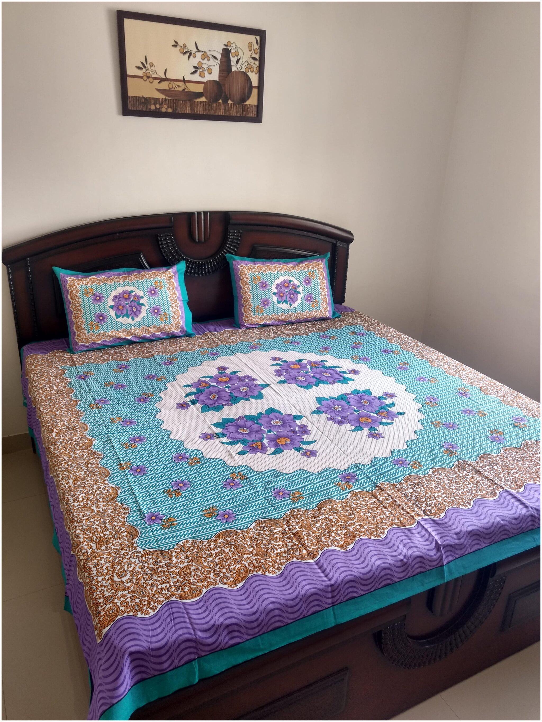 

FabFash Cotton Printed Double Size Bedsheet ( 1 Bedsheet With 2 Pillow Covers Blue )