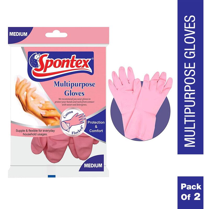 

Fablas Spontex TM Multipurpose Gloves (Natural Latex with Inner Cotton Flock Lining) Pack of 2 (M L)