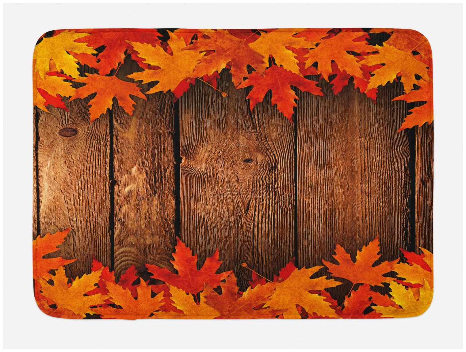 

Fall Bath Mat Leaves on the Wooden Board Non-Slip Plush Mat 29 5 X 17 5 Inches