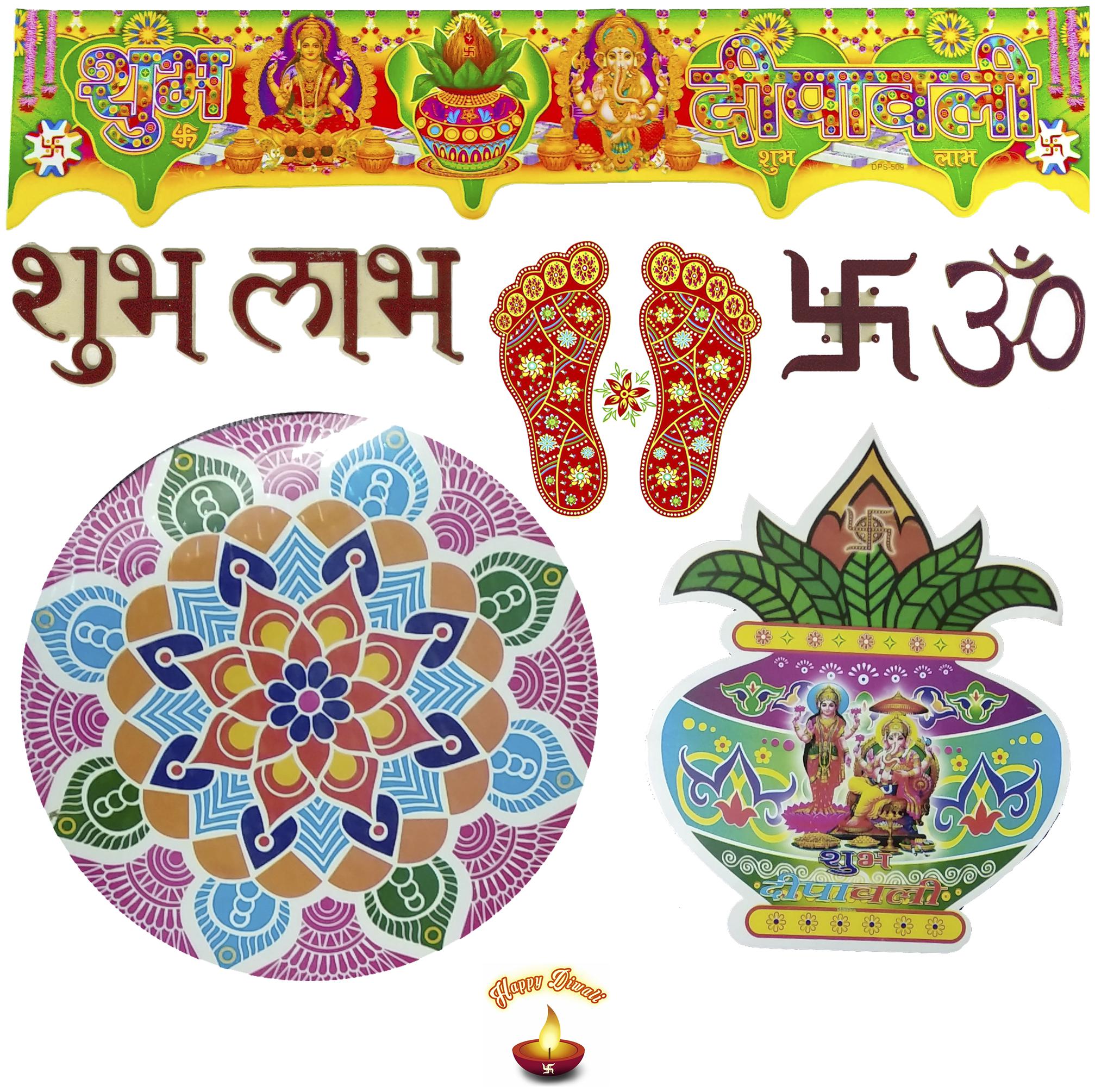 

Fanddc Diwali Combo Shubh Labh Om Swastik Rangoli Charan Toran Bandrwal