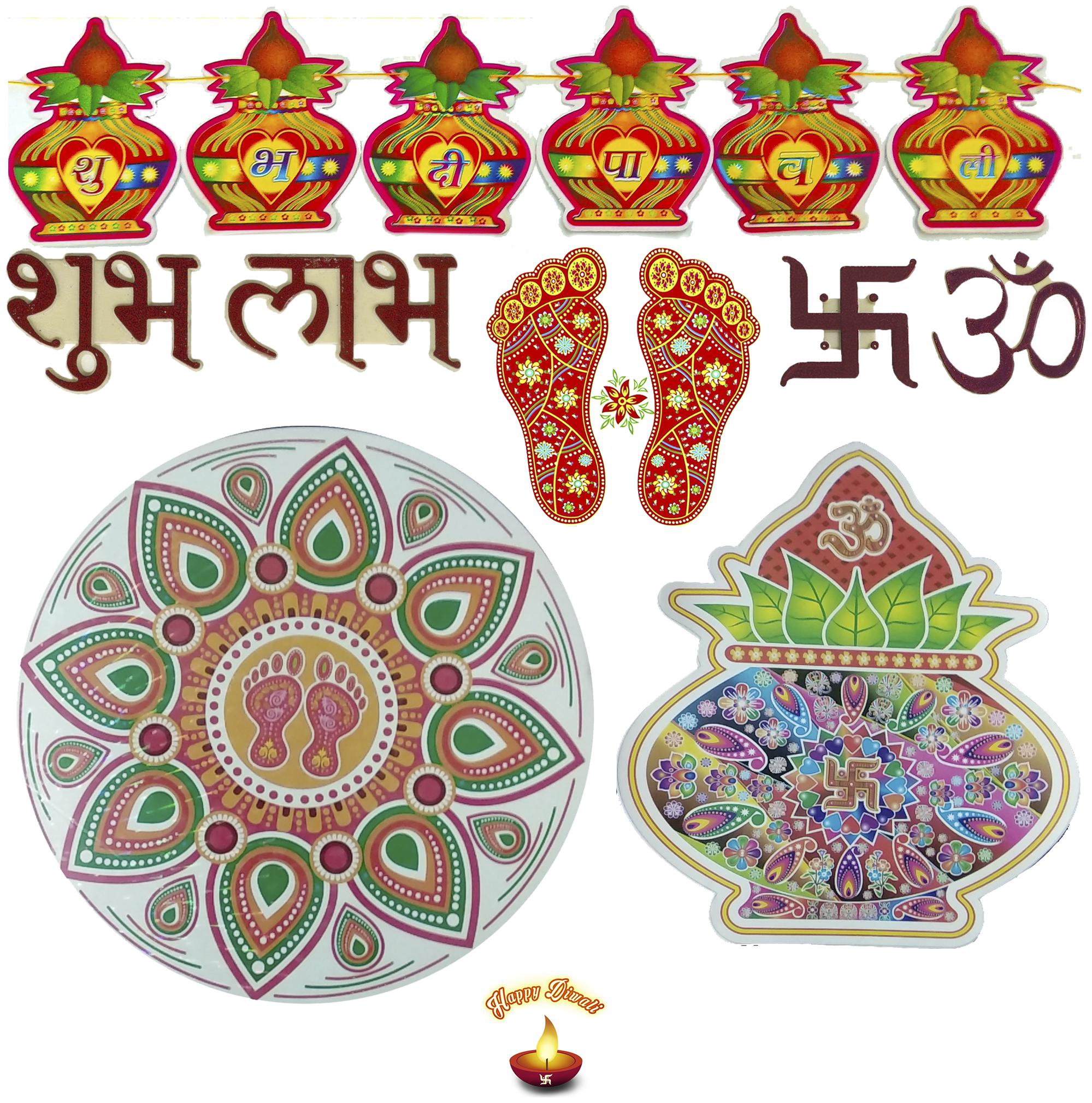 

Fanddc Diwali Combo Shubh Labh Om Swastik Rangoli Charan Toran Bandrwal