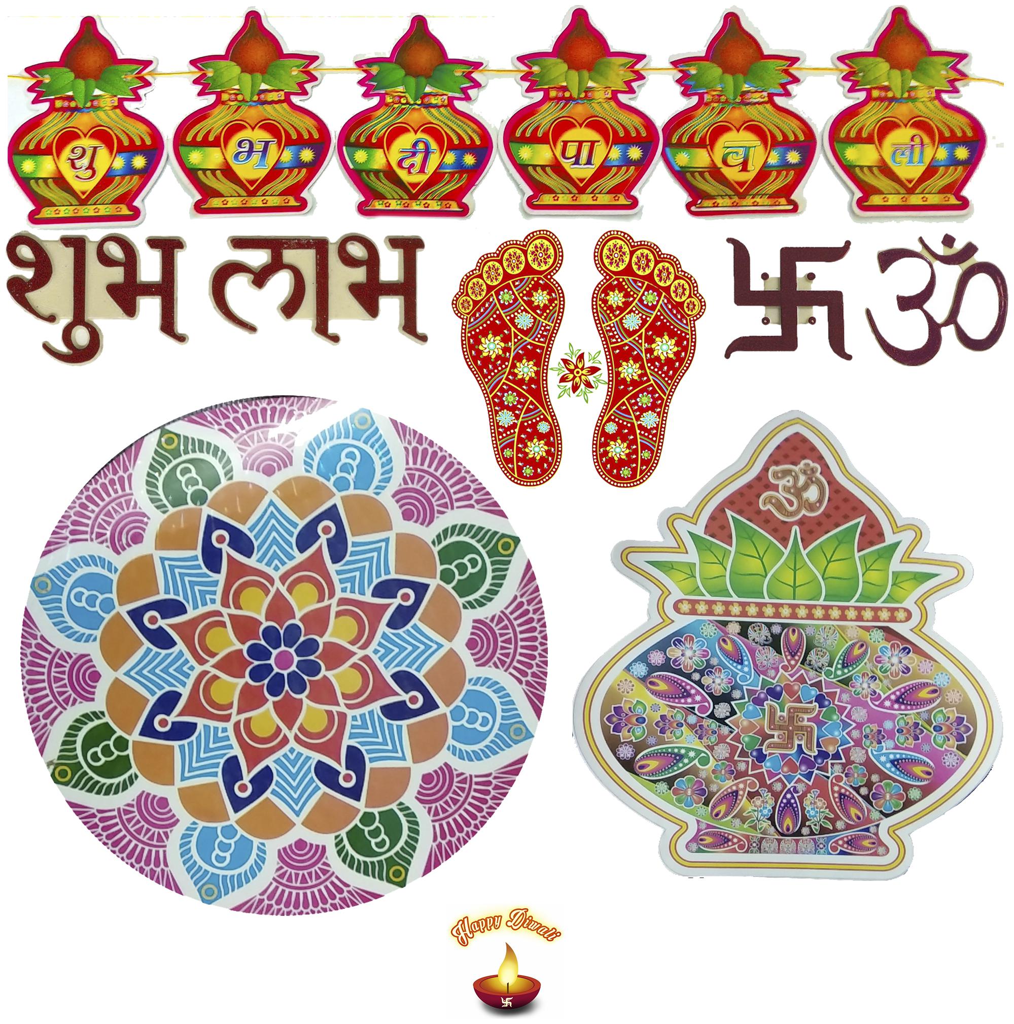 

Fanddc Diwali Combo Shubh Labh Om Swastik Rangoli Charan Toran Bandrwal
