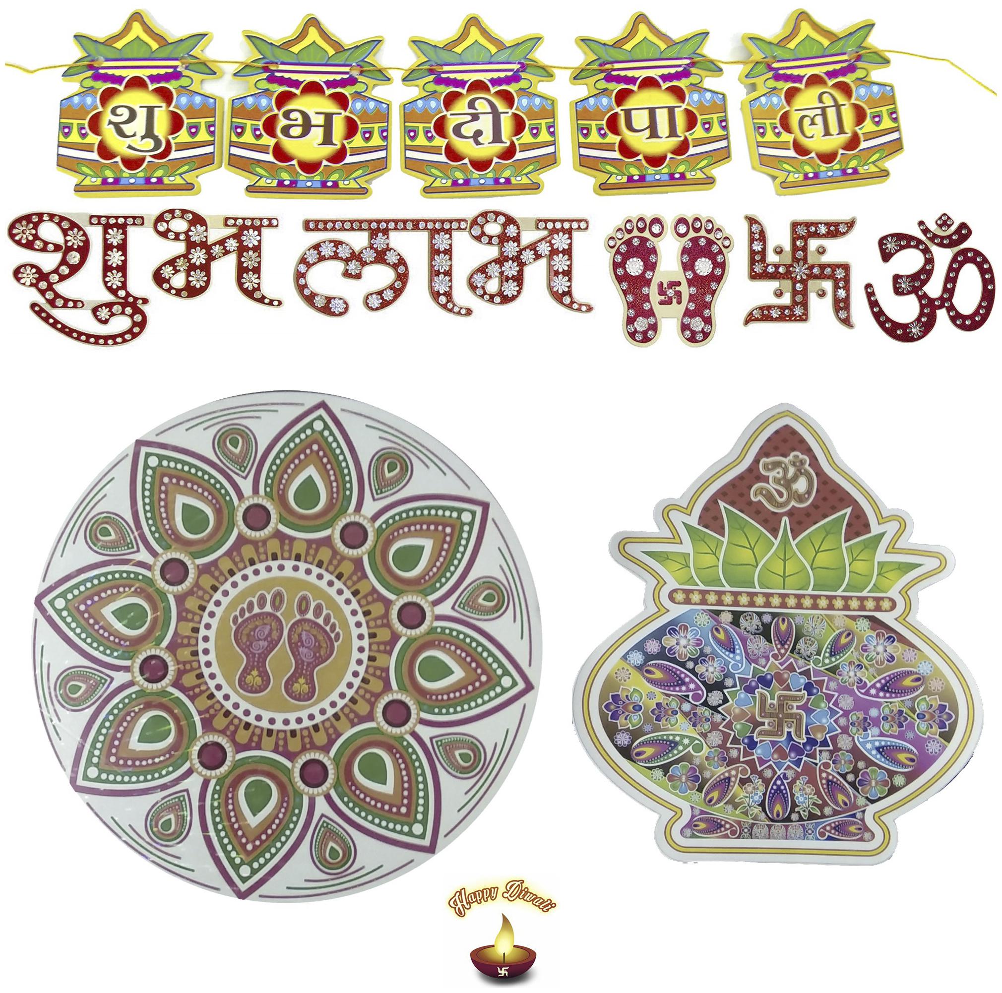 

Fanddc Diwali Combo Shubh Labh Om Swastik Rangoli Charan Toran Bandrwal
