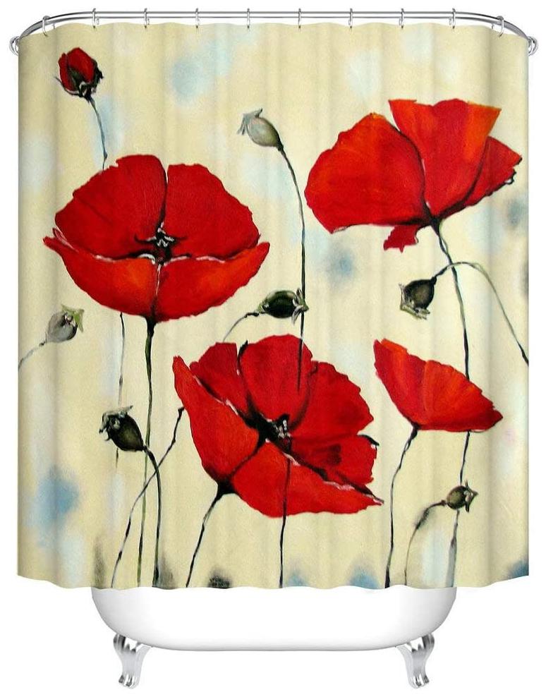 

Fangkun Shower Curtain Floral Art Bathroom Decor - Waterproof Polyester Fabric -
