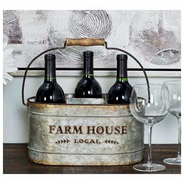 

Farmhouse 7 x 13 Inch Gray Iron 6-Bottle Oval Wine Caddy by Grey