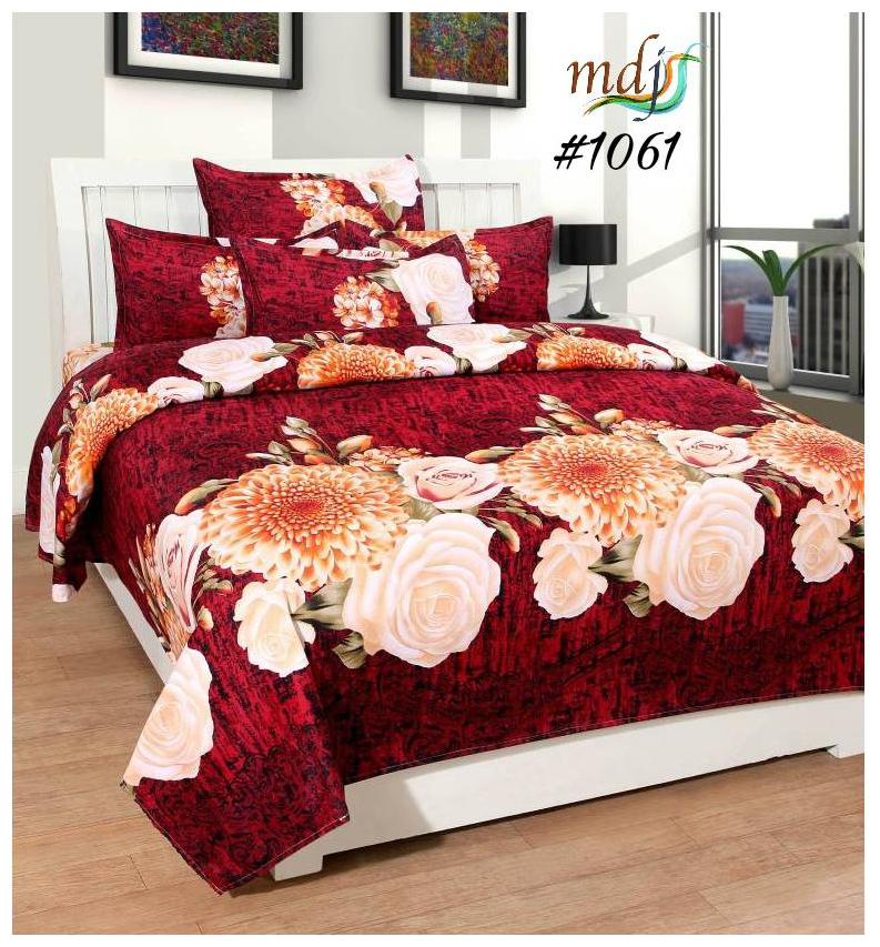

FARSH Microfiber 3D Printed Double Size Bedsheet 144 TC ( 1 Bedsheet With 2 Pillow Covers Multi )
