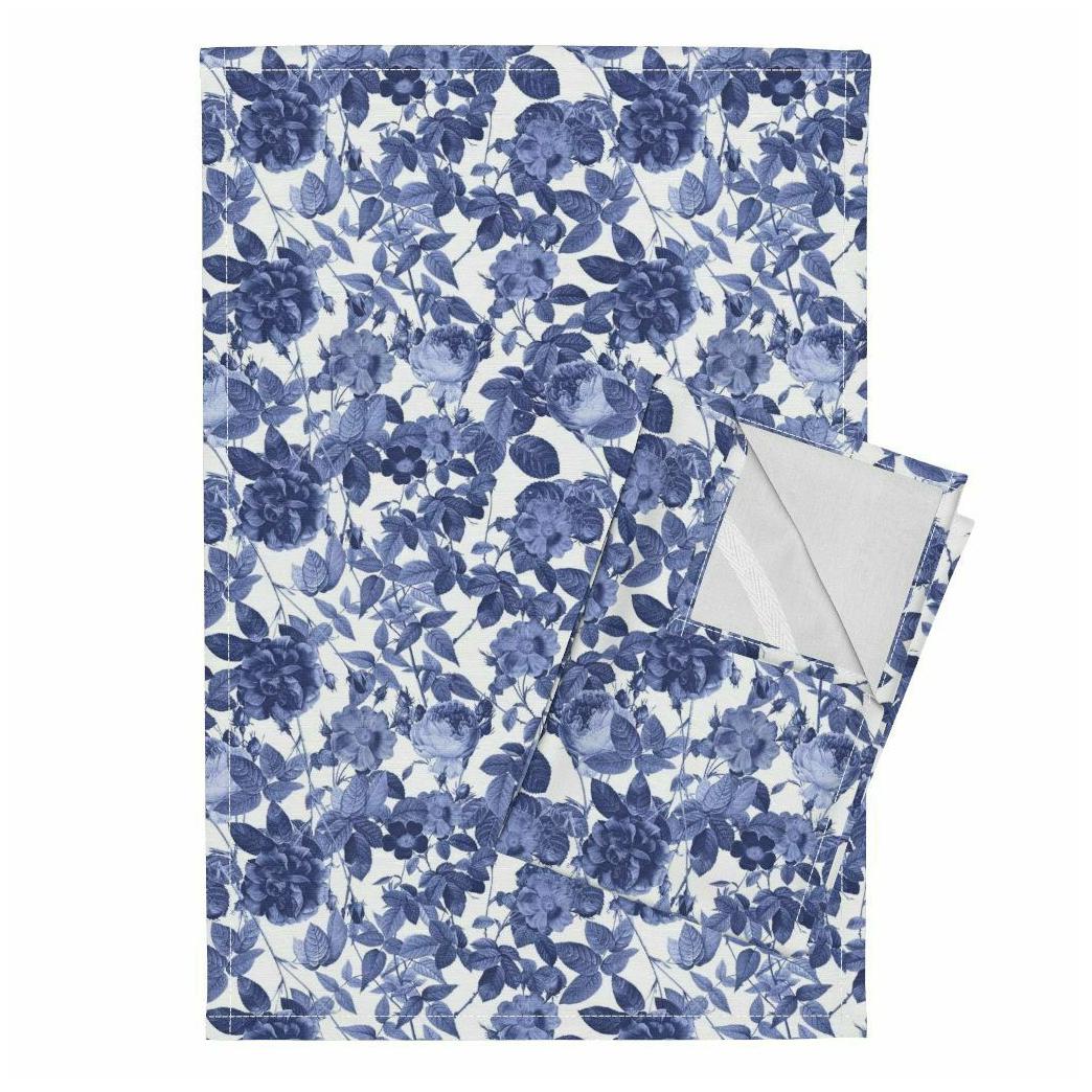 

Fashion Floral Flower Blue Linen Cotton Tea Towels by Roostery Set of 2