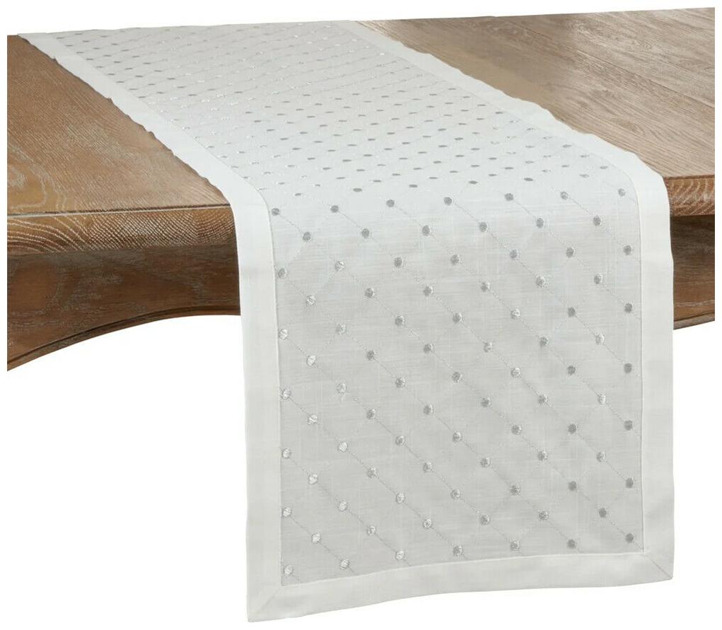 

Fennco Styles Silver Embroidered Diamond Design Table Linen Collection White