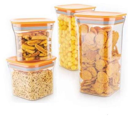 

Finox Unbreakable Airtight Jar Storage - 1100 ml 550 ml Plastic Grocery Container (Set Of 4 Orange Transparent)