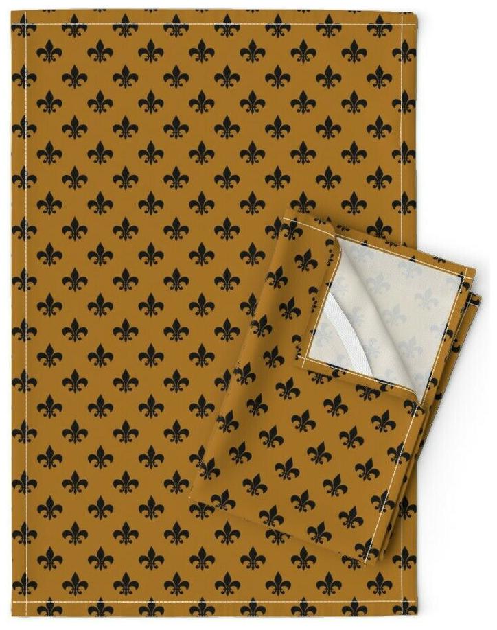 

Fleur De Lis One Inch Black Fleur Linen Cotton Tea Towels by Roostery Set of 2