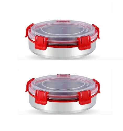 

Flip Lock Stainless Steel Storage Slim Container 2 Pcs Set-500ml(Red)