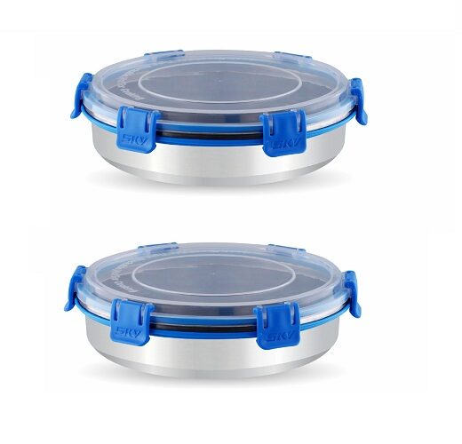 

Flip Lock Stainless Steel Storage Slim Container 2 Pcs Set-750ml(Blue)