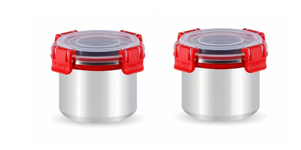 

Flip Lock Stainless Steel Deep Storage Container 2 Pcs Set-500ml(Red)