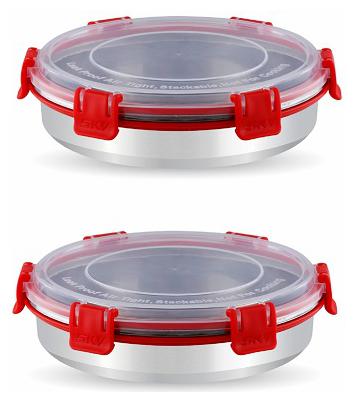 

Flip Lock Stainless Steel Storage Slim Container 2 Pcs Set-750ml(Red)