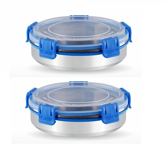 

Flip Lock Stainless Steel Storage Slim Container 2 Pcs Set-500ml(Blue)
