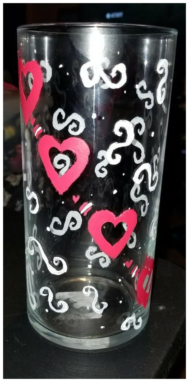 

floating candle holder glass vase pink hearts hand painted 20 fl oz