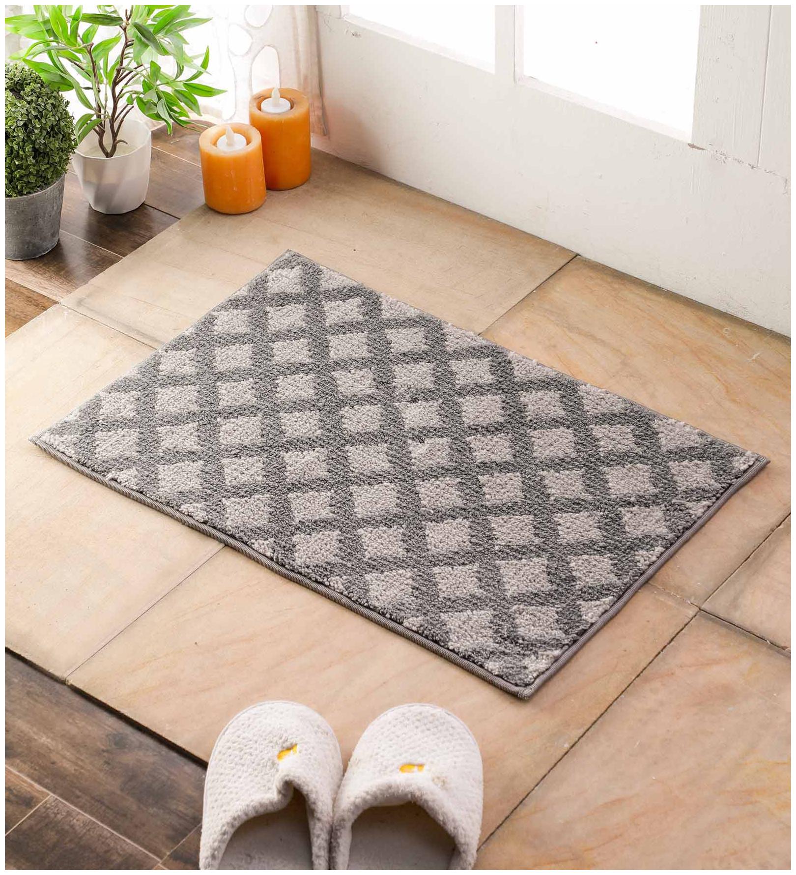 

Flooring India Grey Silver Polyester Jewel Tiles 16x24 inch Anti Skit Door Mat