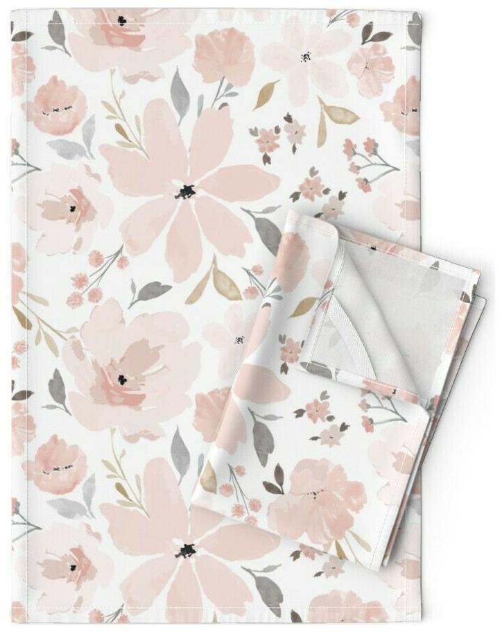 

Flora Blush Watercolor Floral Linen Cotton Tea Towels by Roostery Set of 2