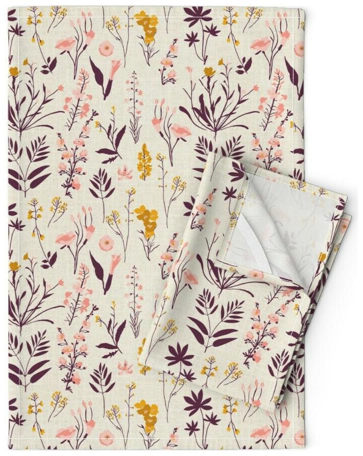 

Floral Botanical Wildflower Garden Linen Cotton Tea Towels by Roostery Set of 2