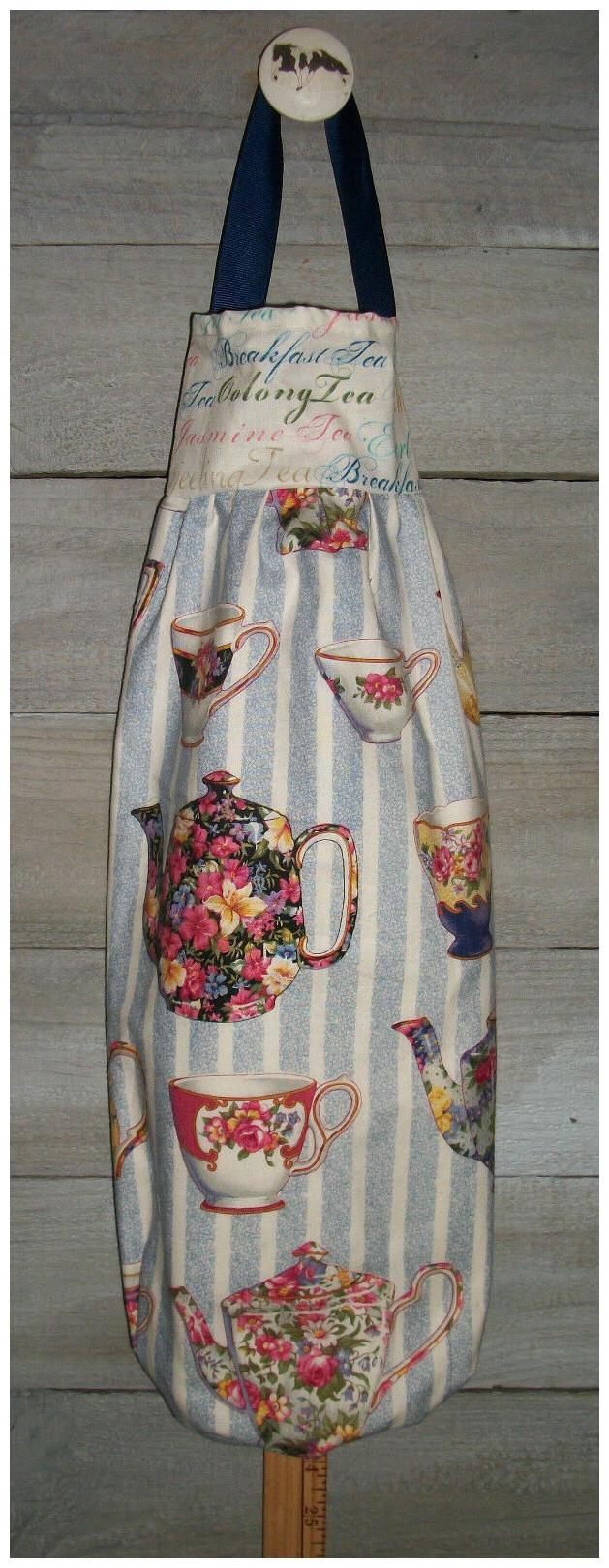 

Floral China Teapots Teacups Roses Daisies Plastic Grocery Bag Rag Sock Holder