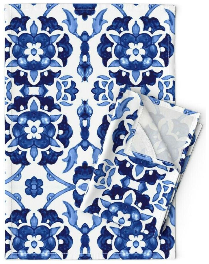 

Floral Indigo Hand Drawn Watercolor Linen Cotton Tea Towels by Roostery Set of 2