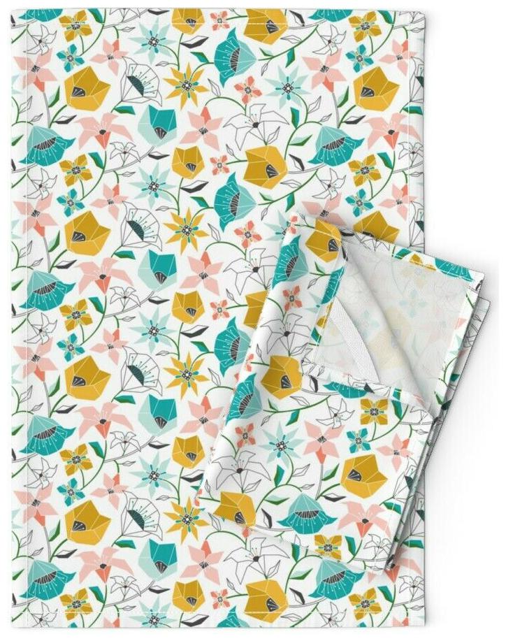 

Floral Modern Nursery Tangrams Linen Cotton Tea Towels by Roostery Set of 2