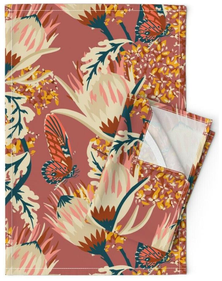 

Floral Nature Botanical Butterflies Linen Cotton Tea Towels by Roostery Set of 2