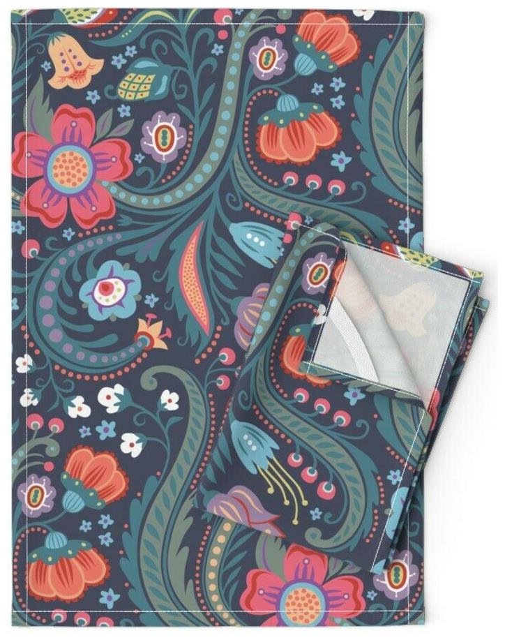

Floral Pattern Paisley Pink And Linen Cotton Tea Towels by Roostery Set of 2